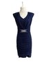 Navy Blue Sleeveless V Neck Mini Dress